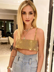 Pydshop Sparkly Y2K Tops Women Summer Suspender Sleeveless Sexy Crop Top 2024 Femme Elegant Night Party Basic Cute Tops Teechristmas Gifts