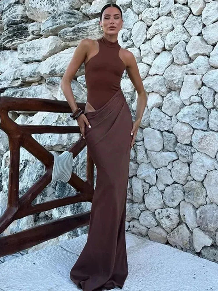 Satin Sexy Hollow Out Maxi Dress
