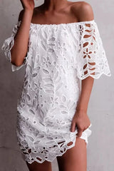 Elegant Solid Lace Hollowed Out Off The Shoulder Dresses