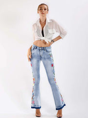 Embroidered Bell-Bottom Jeans