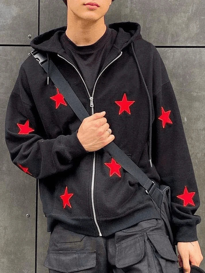 Men'S Patch Star Zip Up Hoodie