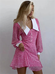 V-Neck Printed A-Line Mini Party Dress