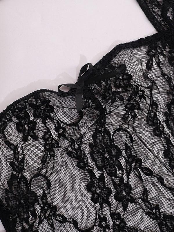 Sheer Lace Backless Cropped Tank Top