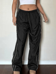 Piping Detail Wide Leg Parachute Pants