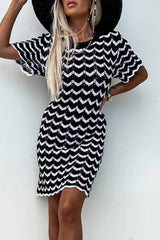 Casual Vacation Stripe Knit O Neck Beach Short Sleeve Dress