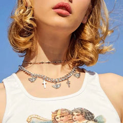 Angel Cross Multi-Strand Necklace
