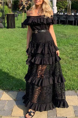 Celebrities Elegant Solid Lace Hollowed Out Without Belt Off The Shoulder A Line Dresses