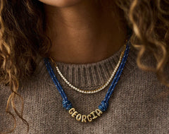 Bubble Letter Custom Paracord Necklace - Navy/White