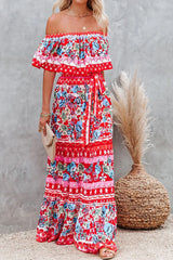 Fashion Street Print Off The Shoulder A Line Dresses(6 Colors)