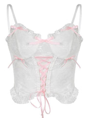Lace Up Sheer Mesh Cami Top