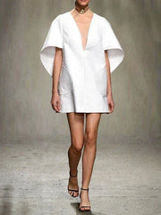 Deep V-Neck Half Sleeve Loose Mini Dress