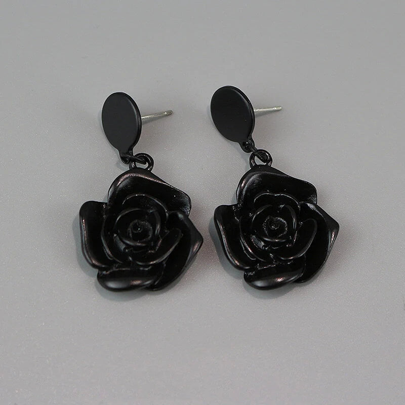 Dark Elegant Camellia Earrings