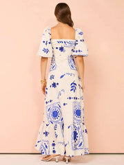 Elegant Boho Lantern Sleeve Dress