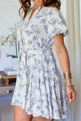 Daily Elegant Landscape Printing Lace Up V Neck A Line Dresses