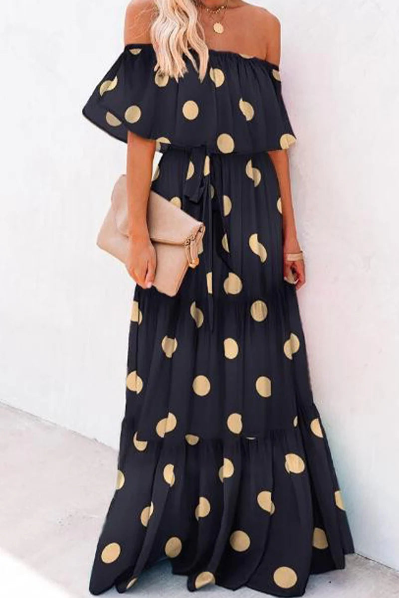 Fashion Gradual Change Flounce Off The Shoulder Cake Skirt Dresses