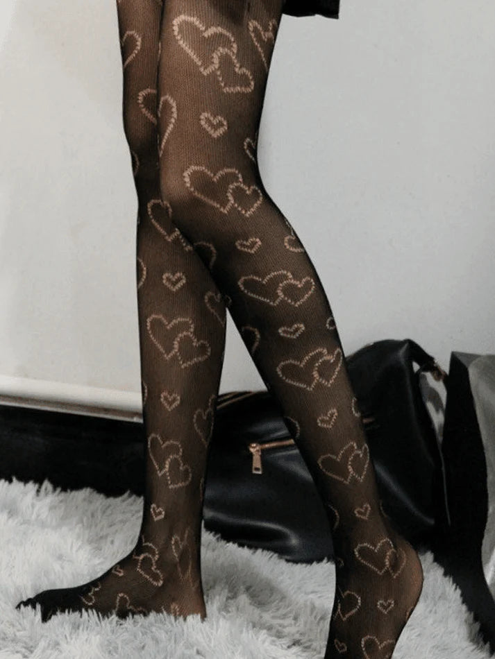 Heart Jacquard Sheer Tights