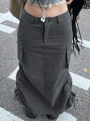 Split Lace Up Pocket Cargo Maxi Skirt