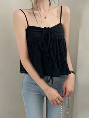 Pydshop 2024 Fashion Woman Tops Y2K Style Strap Drawstring Fold Backless Crop Top