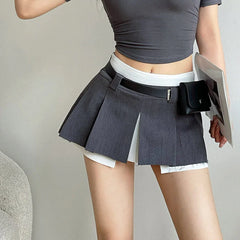 Fake-2 Pieces Mini Skirt