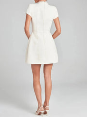 Elegant High-Waisted Short-Sleeve Dress
