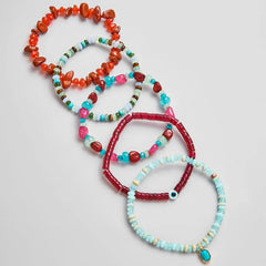 Darcy Semi-Precious Beaded Bracelet Set - Red