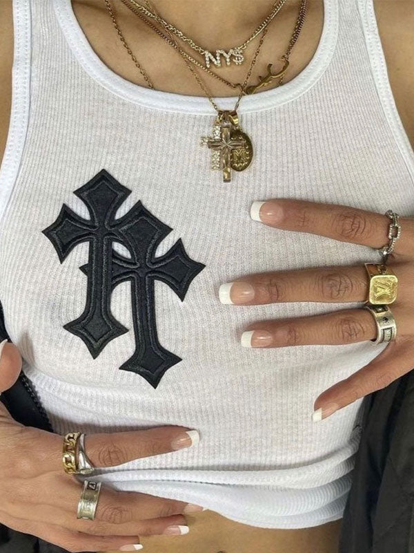 Rib Cross Patched Crop Tank Top