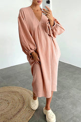 Casual Living Solid Pocket V Neck Long Sleeve Dresses