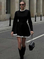 Splice Lace Mini Flare Dress