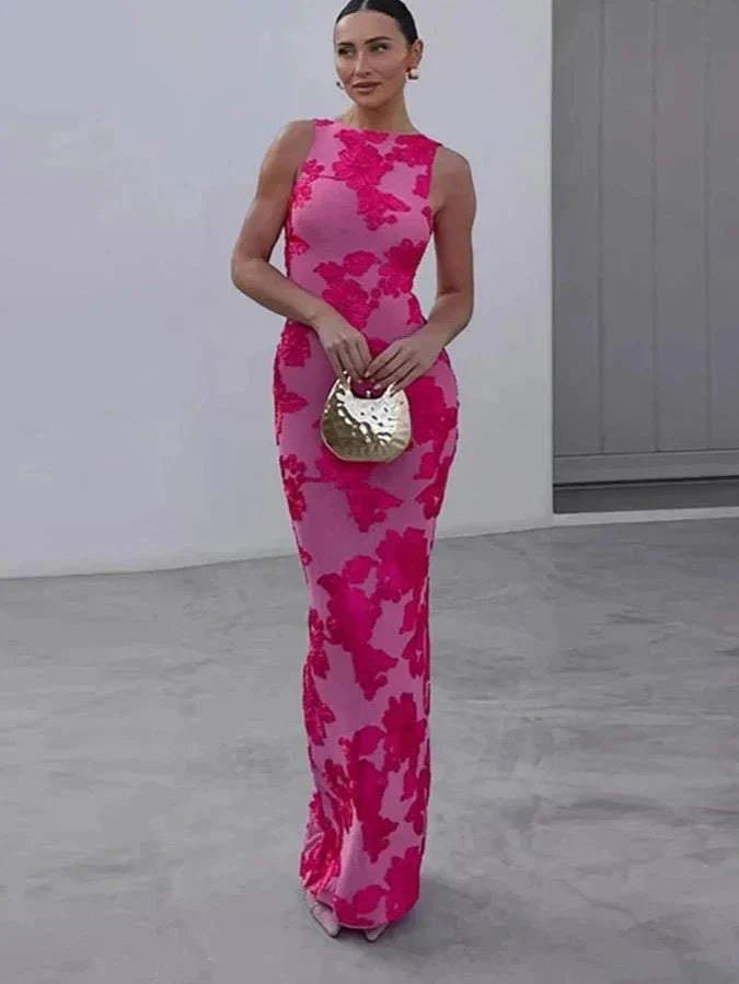 Elegant Floral Print Puff Sleeve Maxi Dress