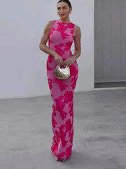 Elegant Floral Print Puff Sleeve Maxi Dress