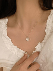 Rhinestone Edge Heart Pendant Necklace
