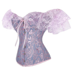 Pydshop Sexy Women Off Shoulder Corset Top With Floral Lace Sleeve Lace Up Bustier Fishbone Overbust Corset Bodyshaper Lingerie Top Y2K