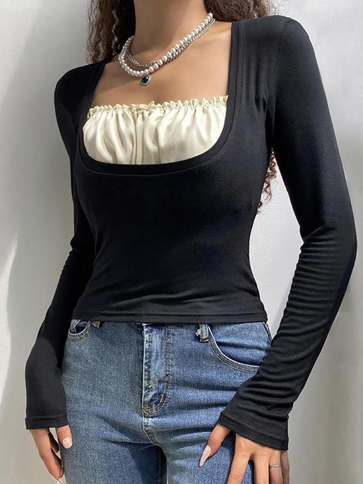 Square Collar Lace Crop Top