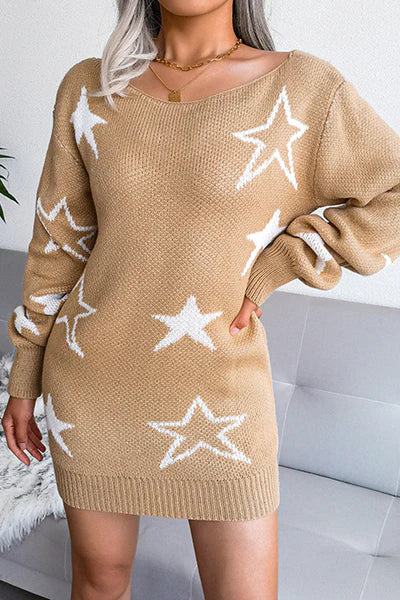 Casual The Stars Draw String  Contrast Off The Shoulder Pencil Skirt Dresses Sweater