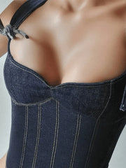Tie Strap Denim Corset Top