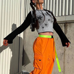 Pydshop Long Sleeve Y2K Casual Top Women'S Clothing Sexy Star Design T-Shirt Short Navel High Street Beauty Hotel Party