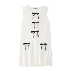 Knitted Sleeveless Bow Mini Dress
