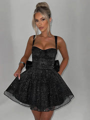 Sparkling Apricot Spaghetti Strap Mini Dress