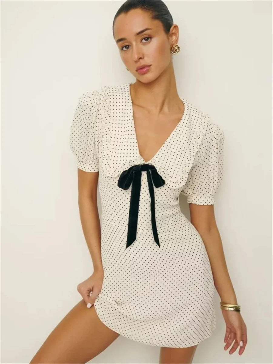 French Style Puff Sleeve Mini Dress
