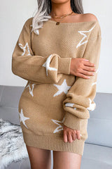 Casual The Stars Draw String  Contrast Off The Shoulder Pencil Skirt Dresses Sweater