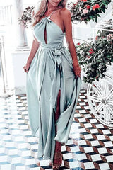 Sexy Solid High Opening Halter Irregular Dress Dresses