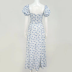 Puff Sleeve Floral  Elegant Long Dress