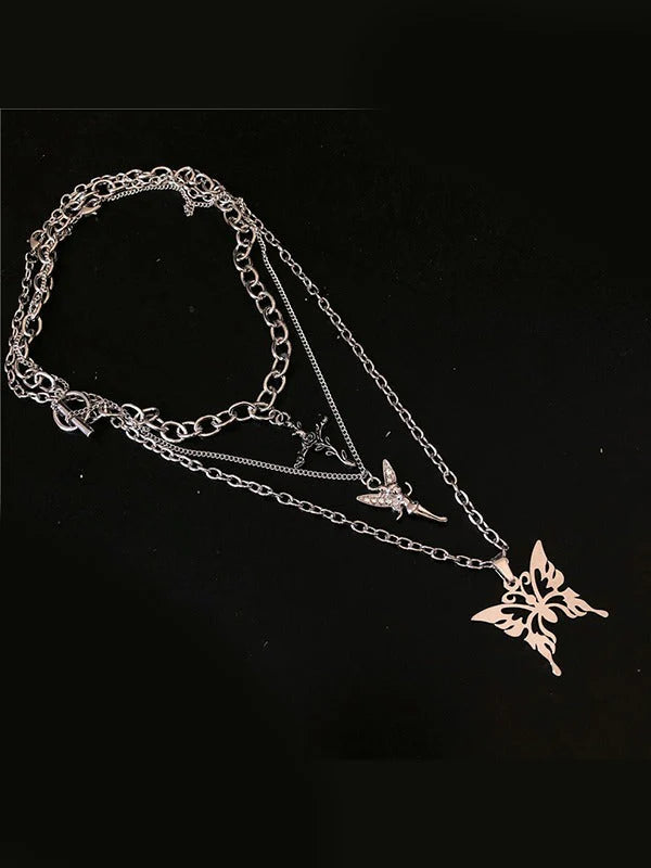 3Pcs Floral Fairy Butterfly Charm Necklace Set