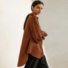 Bishop Sleeve Pointed Collar Shirt - Brown