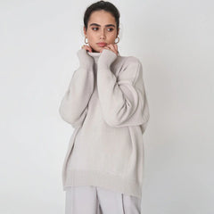 High Low Turtleneck Long Sleeve Sweater - Gray