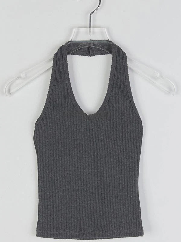 Dark Gray Rib Crop Tank Top