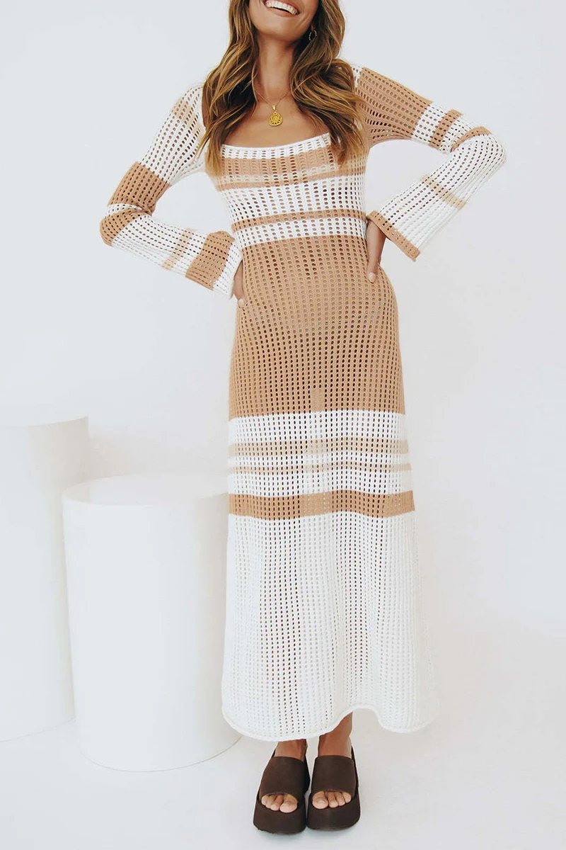 Casual Striped Patchwork Off The Shoulder Straight Dresses(5 Colors)