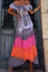 Street College Tie Dye Printing Off The Shoulder Printed Dress Dresses