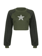 Patchwork Star Print Cropped Sweater