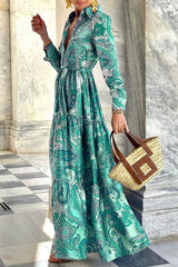 Street Print Buckle Polo Collar A Line Dresses(3 Colors)